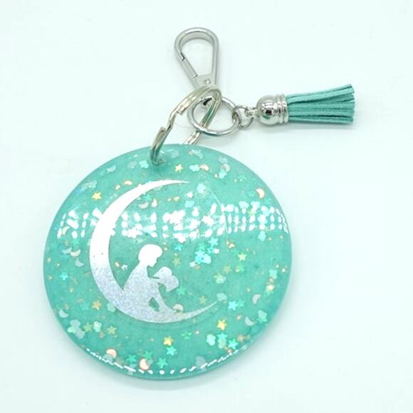 Seafoam n Stars Large Medallion Keychain  / Reading under the moon! - Picture 3 of 8